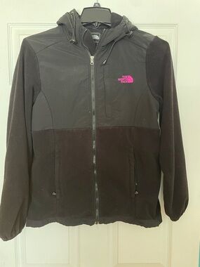The North Face Black Jacket with Pink Logo Hooded Zip